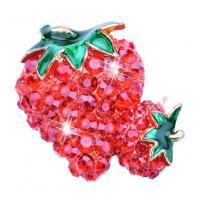 Tibetan Style Brooches, Strawberry, gold color plated, for woman & enamel & with rhinestone, 24x33mm, Sold By PC