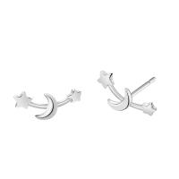 Zinc Alloy Stud Earring stainless steel post pin Moon and Star silver color plated for woman lead & cadmium free 8-12mm Sold By Pair