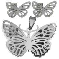 Fashion Stainless Steel Jewelry Sets, pendant & earring, Butterfly, for woman, original color, 39x25mm, 17x11.5mm, Hole:Approx 5x9mm, Sold By Set