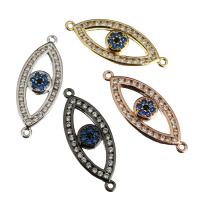 Brass Jewelry Connector, Evil Eye, plated, micro pave cubic zirconia & 1/1 loop, more colors for choice, 25x10x3mm, Hole:Approx 1mm, 10PCs/Lot, Sold By Lot