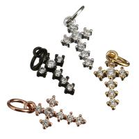 Brass Cross Pendants, plated, micro pave cubic zirconia, more colors for choice, 7x13x3mm, Hole:Approx 3mm, 20PCs/Lot, Sold By Lot