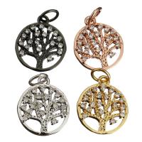 Cubic Zirconia Micro Pave Brass Pendant, Tree, plated, micro pave cubic zirconia, more colors for choice, 13x15x2mm, Hole:Approx 3mm, 20PCs/Lot, Sold By Lot