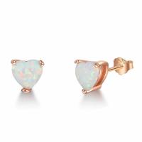 925 Sterling Silver Stud Earring with Opal Heart real rose gold plated for woman Sold By Pair