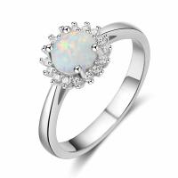 925 Sterling Silver Finger Ring with Opal Flower & for woman & with rhinestone 6mm 10mm 2mm Sold By PC
