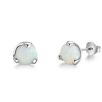 925 Sterling Silver Stud Earring, with Opal, plated, for woman, more colors for choice, 7x7mm, Sold By Pair