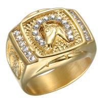 Titanium Steel Finger Ring Horse plated & for man & with rhinestone 18mm Sold By PC