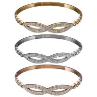 Stainless Steel Bangle, with Rhinestone Clay Pave, plated, with roman number & for woman, more colors for choice, 10mm, 4mm, Inner Diameter:Approx 61mm, Sold By PC