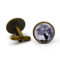 Zinc Alloy Cufflinks with Glass Flat Round plated time gem jewelry & Unisex & decal lead & cadmium free Sold By Pair