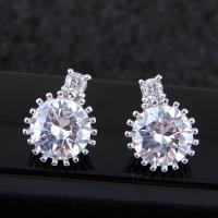 Brass Stud Earring platinum plated for woman & with cubic zirconia nickel lead & cadmium free Sold By Pair
