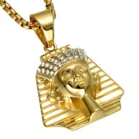 Titanstahl Halskette, Ägyptischen Pharao, goldfarben plattiert, Kastenkette & für den Menschen & mit Strass, 30x35mm, verkauft per ca. 22 ZollInch Strang