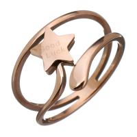 Палец кольцо из нержавеющей стали, нержавеющая сталь, Звезда, слово удачи, плакированный цветом розового золота, разный размер для выбора & Женский, 13mm, продается PC
