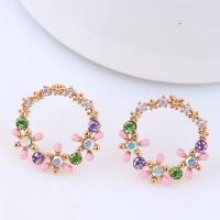 Brass Stud Earring real gold plated for woman & enamel & with cubic zirconia nickel lead & cadmium free 15mm Sold By Pair