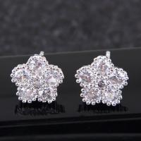 Brass Stud Earring Flower platinum plated for woman & with cubic zirconia nickel lead & cadmium free 10mm Sold By Pair