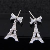 Cubic Zirconia Micro Pave Brass Earring Eiffel Tower platinum plated micro pave cubic zirconia & for woman nickel lead & cadmium free Sold By Pair