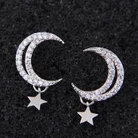 Cubic Zirconia Micro Pave Brass Earring, Moon and Star, platinum plated, micro pave cubic zirconia & for woman, nickel, lead & cadmium free, 16x11mm, Sold By Pair