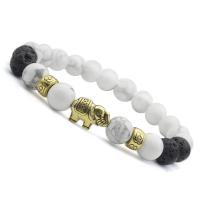 Tibetan Style Bracelet, with Howlite & Lava, plated, Unisex & ball chain, more colors for choice, 8mm, Length:Approx 8 Inch, 5Strands/Lot, Sold By Lot