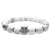 Zinc Alloy Bracelet with Howlite Owl Unisex & ball chain & blacken 8mm Length Approx 8 Inch Sold By Lot