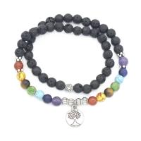 Tibetan Style Bracelet, with Gemstone, Unisex & ball chain & 2-strand & blacken, 8mm, Length:Approx 14 Inch, 5Strands/Lot, Sold By Lot