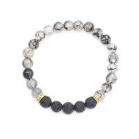 Natural Dragon Veins Agate & Black Lava Bracelet with Zinc Alloy Spacer plated Unisex & ball chain 8mm Approx 8 Inch Sold By Lot