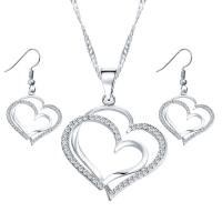 Zinc Alloy Jewelry Sets earring & necklace Heart plated twist oval chain & for woman & with rhinestone Length Approx 18 Inch Sold By Set