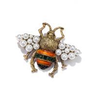 Zinc Alloy Brooch with Plastic Pearl Bee antique bronze color plated for woman & enamel & with rhinestone nickel lead & cadmium free Sold By PC