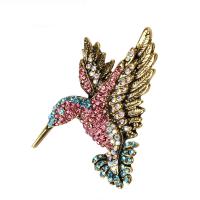 Zinc Alloy Brooches Hummingbird gold color plated Unisex & with rhinestone nickel lead & cadmium free Sold By PC