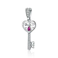 Thailand Sterling Silver European Pendant Key micro pave cubic zirconia & without troll & hollow Sold By PC