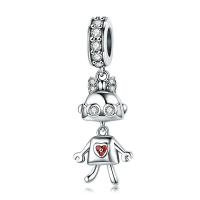 Thailand Sterling Silver European Pendant, Character, micro pave cubic zirconia & without troll, 8x27mm, Sold By PC
