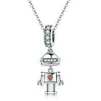Thailand Sterling Silver European Pendant Robot micro pave cubic zirconia & without troll Sold By PC