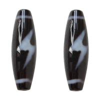 Natural Tibetan Agate Dzi Beads, Oval, lighting five-eyed & two tone, 13x38mm, Hole:Approx 2mm, Sold By PC