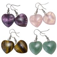 Gemstone Drop Earring brass earring hook Heart silver color plated & for woman 40mm Sold By Pair