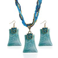 Resin Smykker Set, ørering & halskæde, med Glas Seed Beads & Zinc Alloy, med 2inch extender kæde, guldfarve belagt, for kvinde & med rhinestone, flere farver til valg, 70x37mm, Længde Ca. 15.7 inch, Solgt af sæt