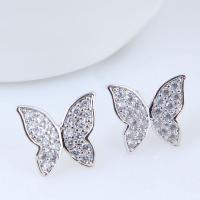 Brass Stud Earring, Butterfly, platinum plated, micro pave cubic zirconia & for woman, nickel, lead & cadmium free, 15x13mm, Sold By Pair