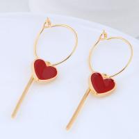 Brass Drop Earring Heart real gold plated for woman & enamel nickel lead & cadmium free Sold By Pair