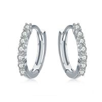 925 Sterling Silver Huggie Hoop Earring platinum plated micro pave cubic zirconia & for woman Sold By Pair