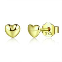 925 Sterling Silver Stud Earrings, Heart, real gold plated, for woman, 4x4mm, Sold By Pair