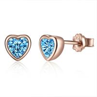 925 Sterling Silver Stud Earrings Heart real rose gold plated for woman & with cubic zirconia Sold By Pair