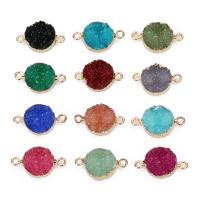 Resin Connector, with Brass, Flat Round, gold color plated, druzy style & 1/1 loop, more colors for choice, 13.5mm, Hole:Approx 1mm, 5PCs/Bag, Sold By Bag