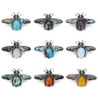 Zinc Alloy Brooch with Gemstone & Abalone Shell Bee antique silver color plated & for woman lead & cadmium free Sold By PC