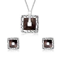 Tibetan Style Jewelry Sets, Stud Earring & necklace, with 2.17lnch extender chain, Square, silver color plated, oval chain & for woman & enamel, nickel, lead & cadmium free, 36x45mm, 24x24mm, Length:Approx 15.8 Inch, Sold By Set