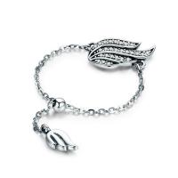 Thailand Sterling Zilver vinger Ring, Thailand Sterling Silver, Vleugelvorm, uniseks & verstelbaar & micro pave zirconia, 9x15mm, Maat:8, Verkocht door PC