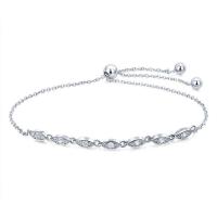 Cubic Zirconia Micro Pave Sterling Silver Bracelet, 925 Sterling Silver, with 3.1lnch extender chain, platinum plated, adjustable & oval chain & micro pave cubic zirconia & for woman, Sold Per Approx 8.6 Inch Strand
