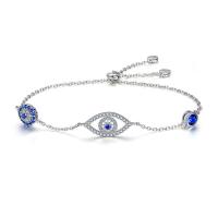 925 Sterling Silver Bracelet Evil Eye platinum plated adjustable & oval chain & micro pave cubic zirconia & for woman Sold Per Approx 8.6 Inch Strand