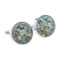 Brass Cufflinks with Abalone Shell silver color plated Unisex Sold By Pair