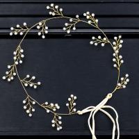 Zinc Alloy Headband with ABS Plastic Pearl & Velveteen Ribbon gold color plated for bridal lead & cadmium free Sold By PC