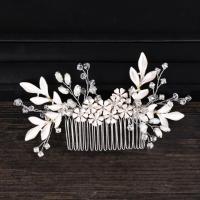 Bridal Decorative Hair Comb Zinc Alloy with Satin Ribbon & Crystal & Acrylic Flower silver color plated for bridal & faceted & with rhinestone lead & cadmium free Sold By PC