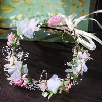 Cloth Headband with ABS Plastic Pearl & Satin Ribbon Flower plated for bridal 480mm Sold By PC