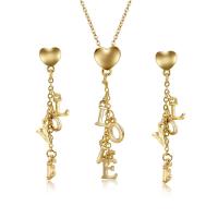 Tibetan Style Jewelry Sets, earring & necklace, with 1.77lnch extender chain, Alphabet Letter, word love, gold color plated, oval chain & for woman, nickel, lead & cadmium free, 10x54mm, 7x54mm, Length:Approx 15.4 Inch, Sold By Set
