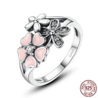 Thailand Sterling Silver Finger Ring Flower & micro pave cubic zirconia & for woman & enamel Sold By PC