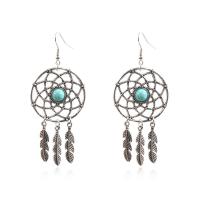 Tibetan Style Dream Catcher Earring, with Turquoise, antique silver color plated, for woman, nickel, lead & cadmium free, 35x85mm, Sold By Pair